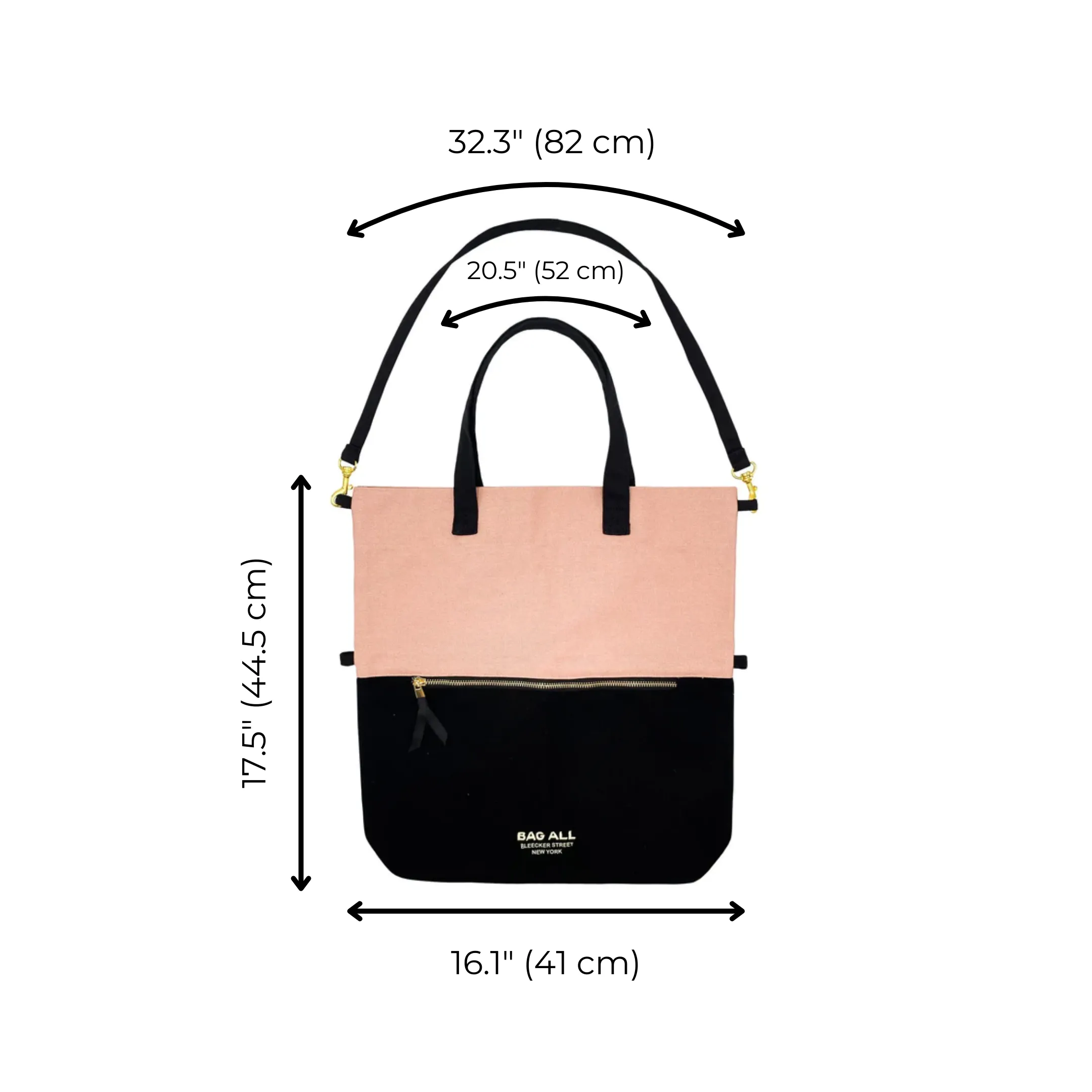 3 Way Tote, Cross body, Hand held, Folded, Pink/Black, Paris