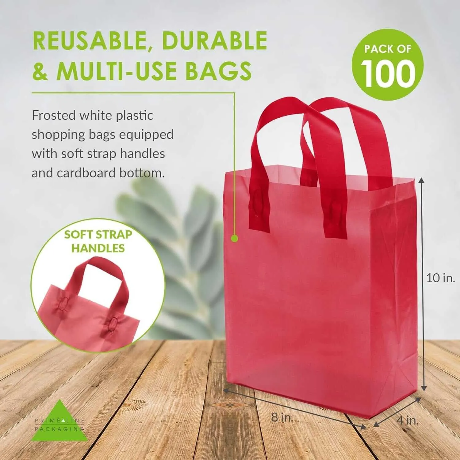 8x4x10 Small Frosted Red Plastic Bags with Handles