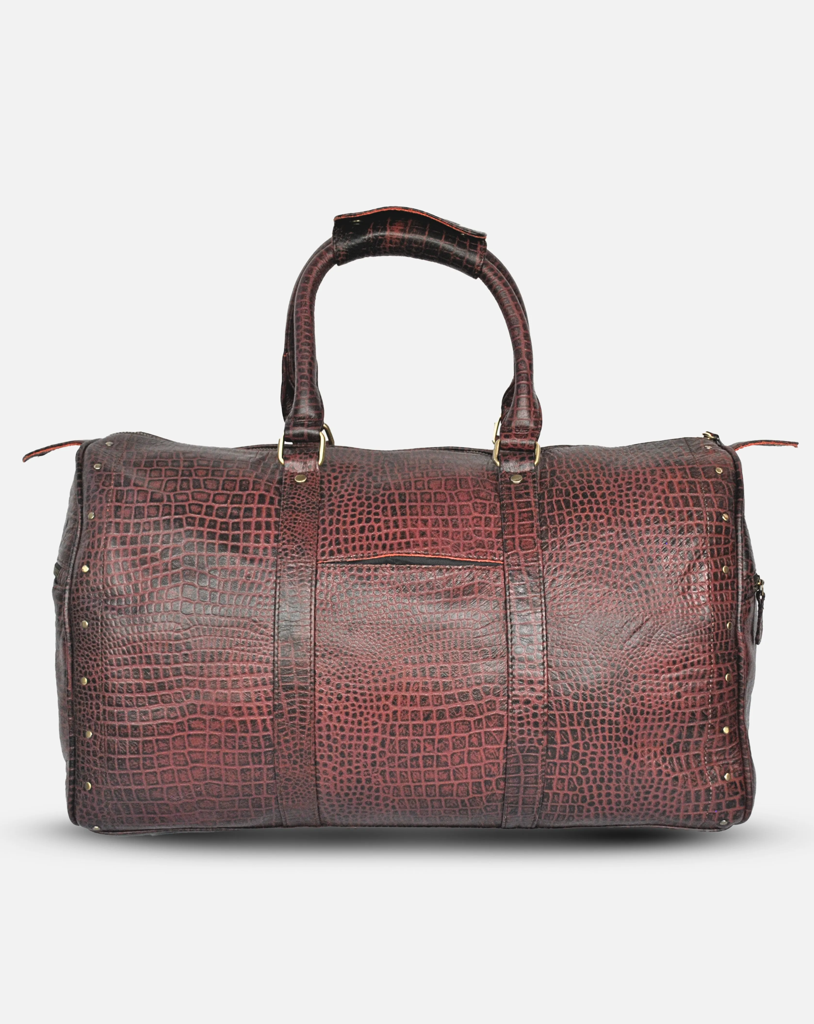Alfred- Maroon Leather Croc Print Duffel Bag