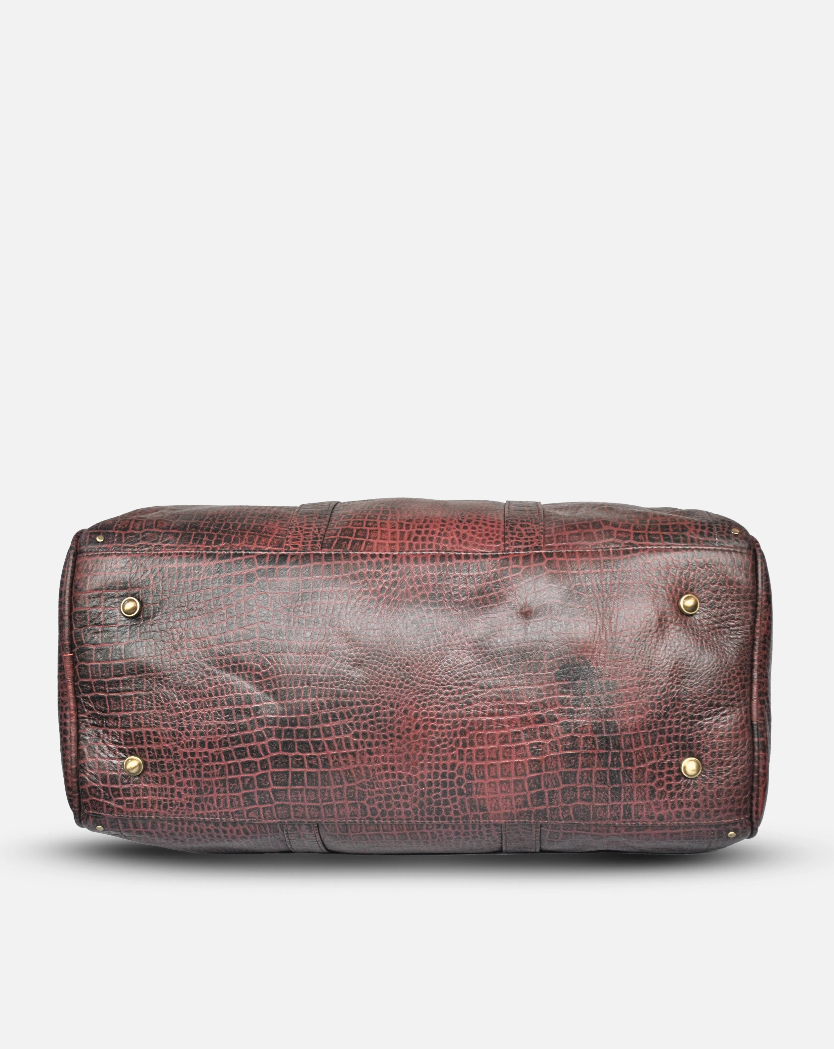 Alfred- Maroon Leather Croc Print Duffel Bag
