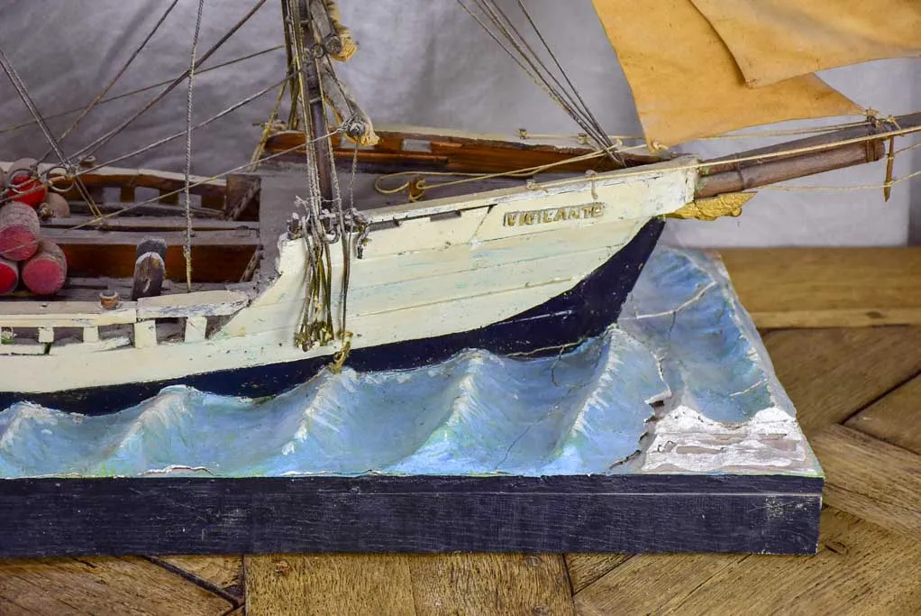 Antique French model boat, 'Vigilante' - ex voto