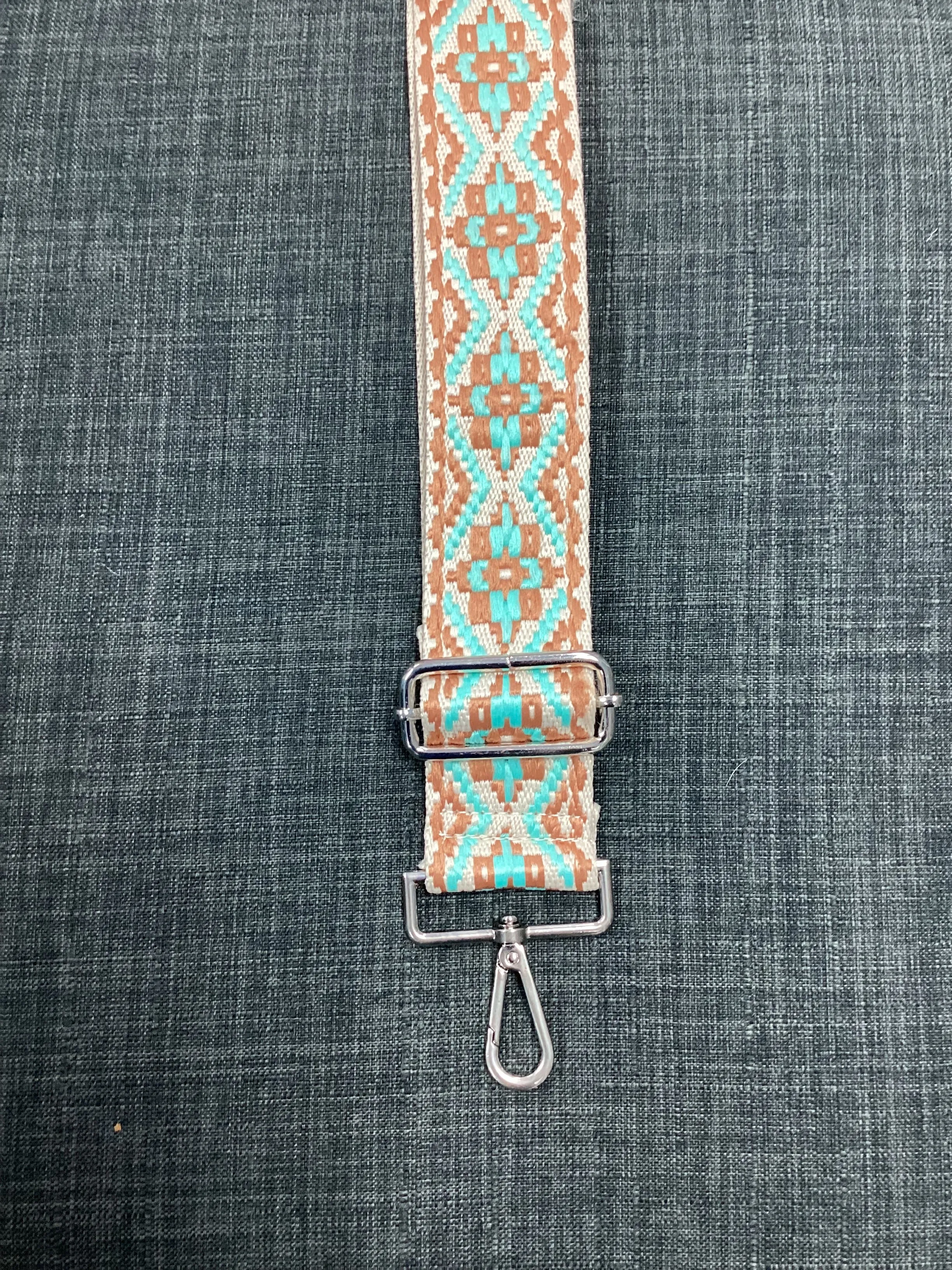 Aqua/Tan Embroidered Bag Strap