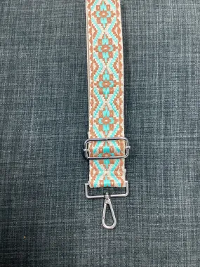 Aqua/Tan Embroidered Bag Strap