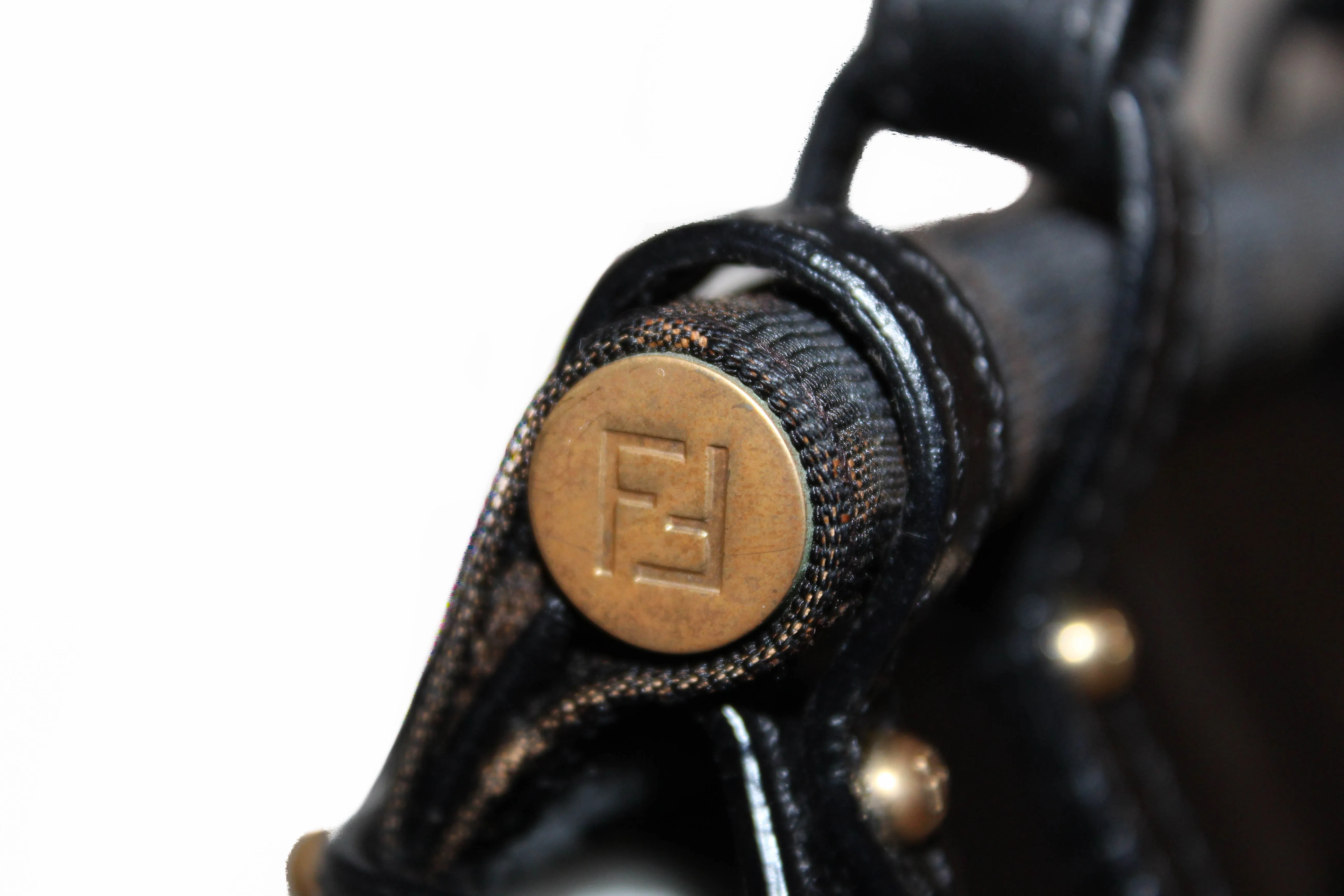 Authentic Fendi FF Zucca Canvas Small Top Leather Hand Bag