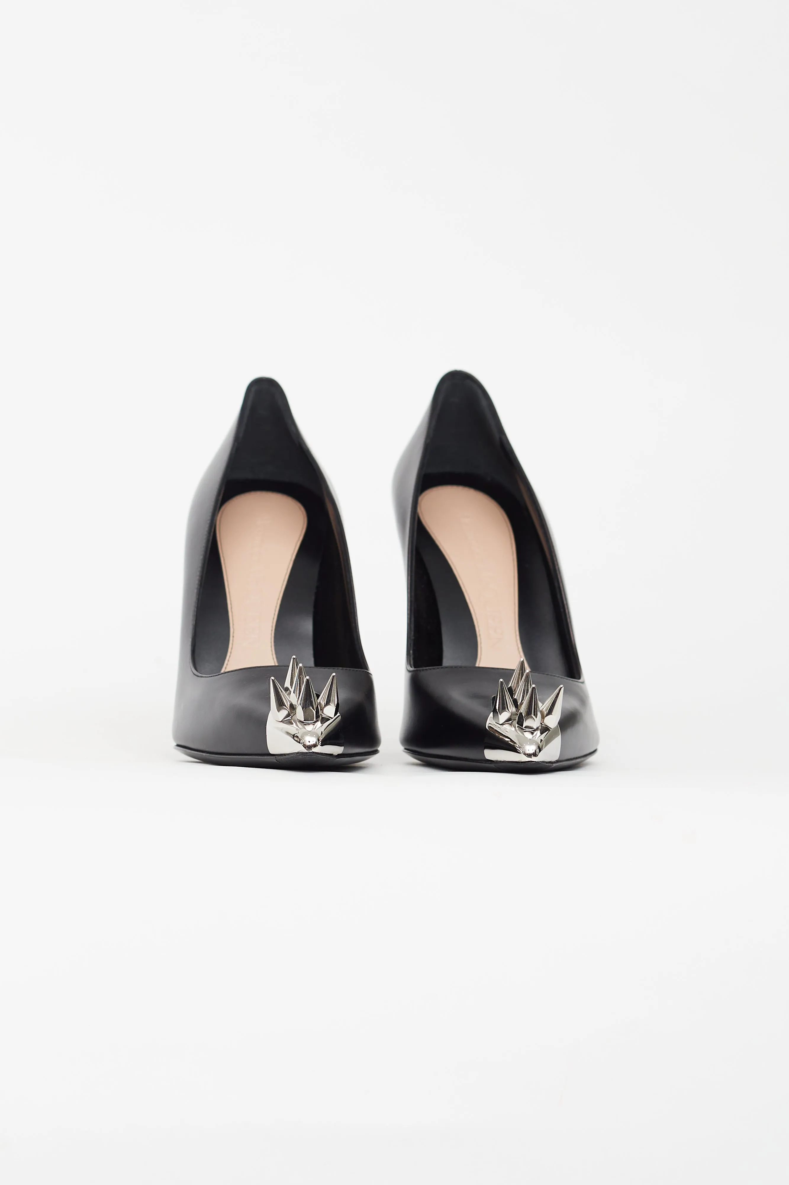 Black Leather Stud Punk Pump