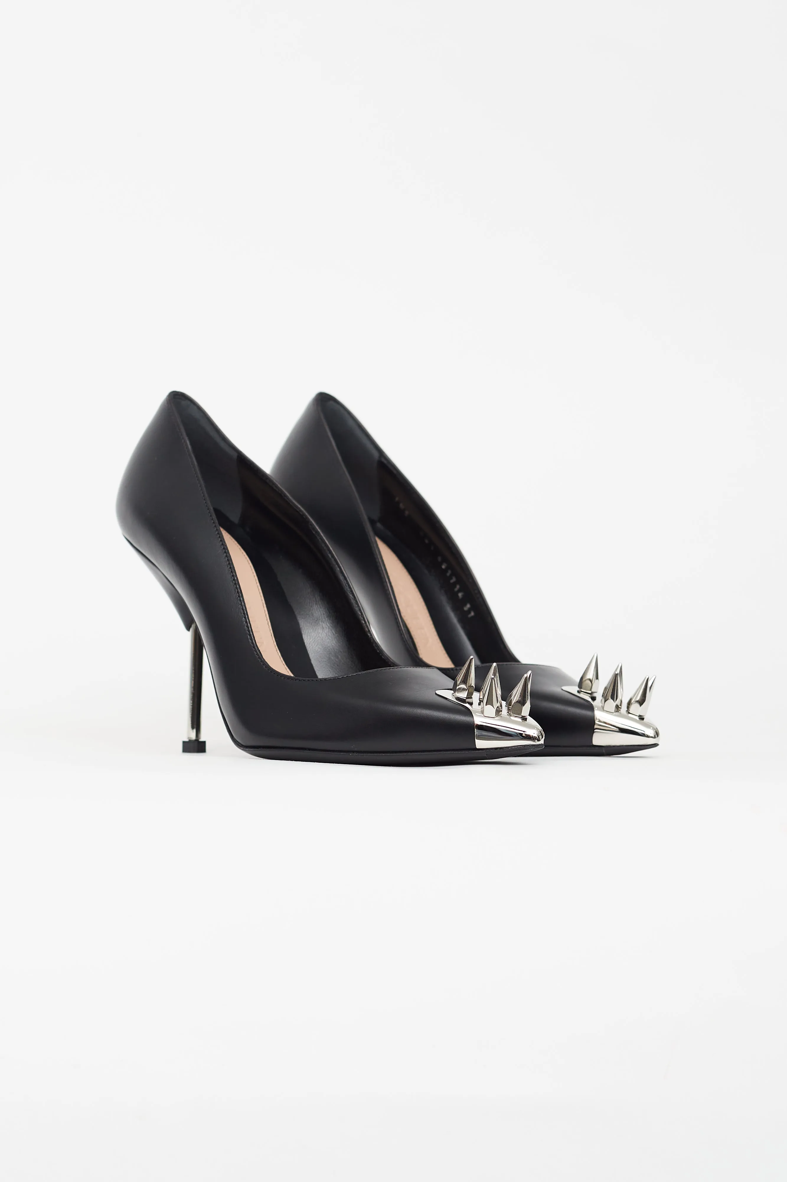 Black Leather Stud Punk Pump