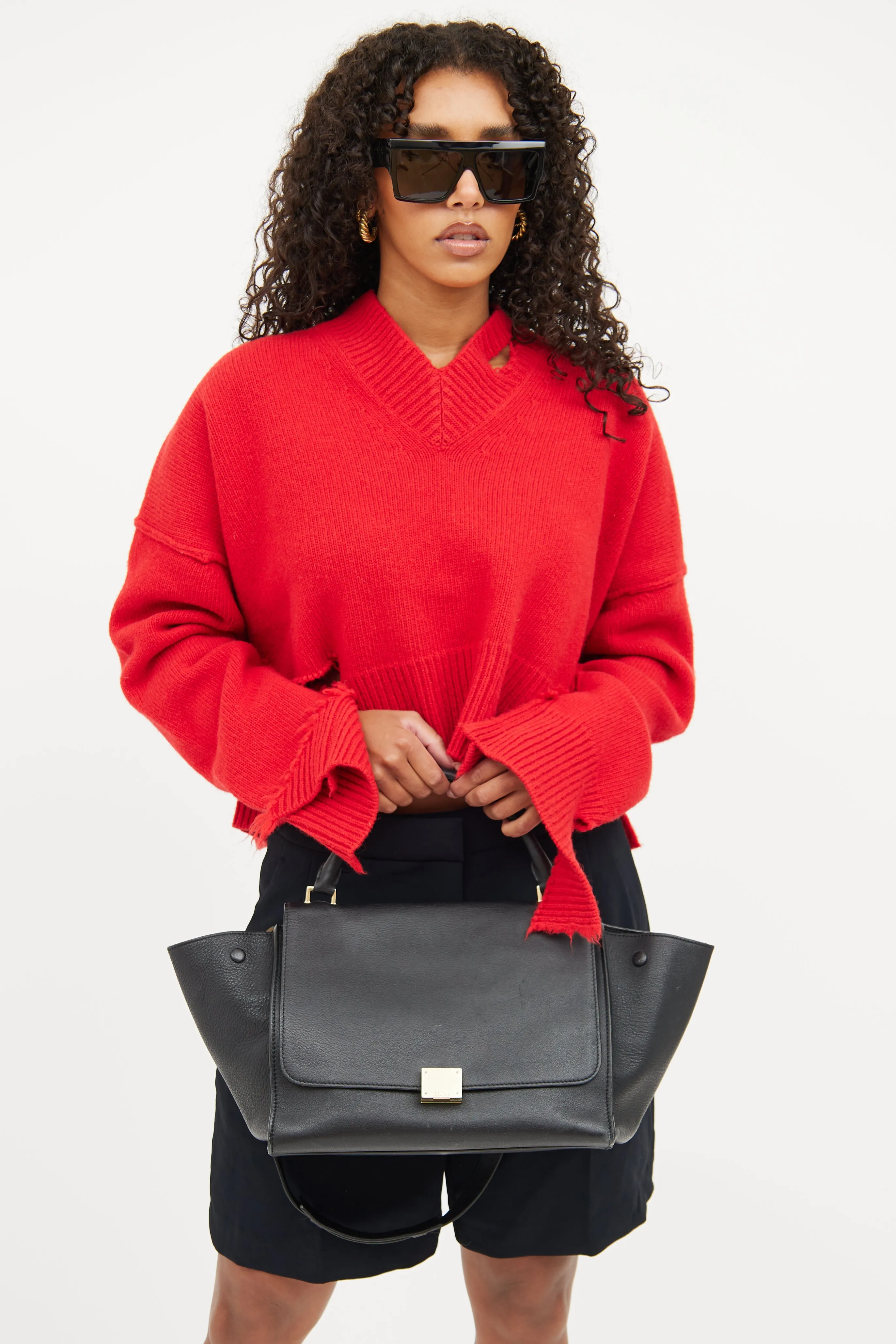 Black Trapeze Leather Bag