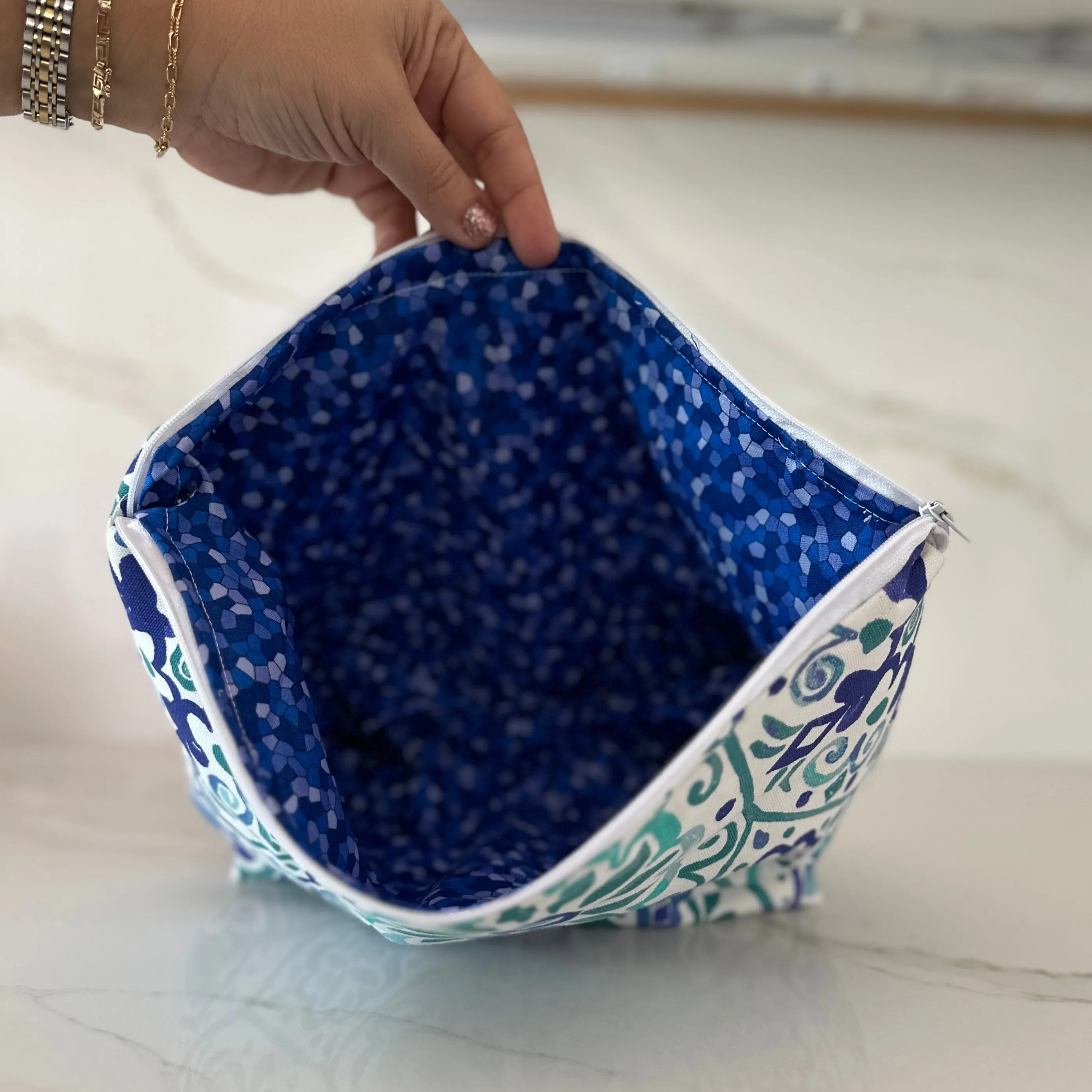 Blue Mediterranean Tile Large Zipper Bag