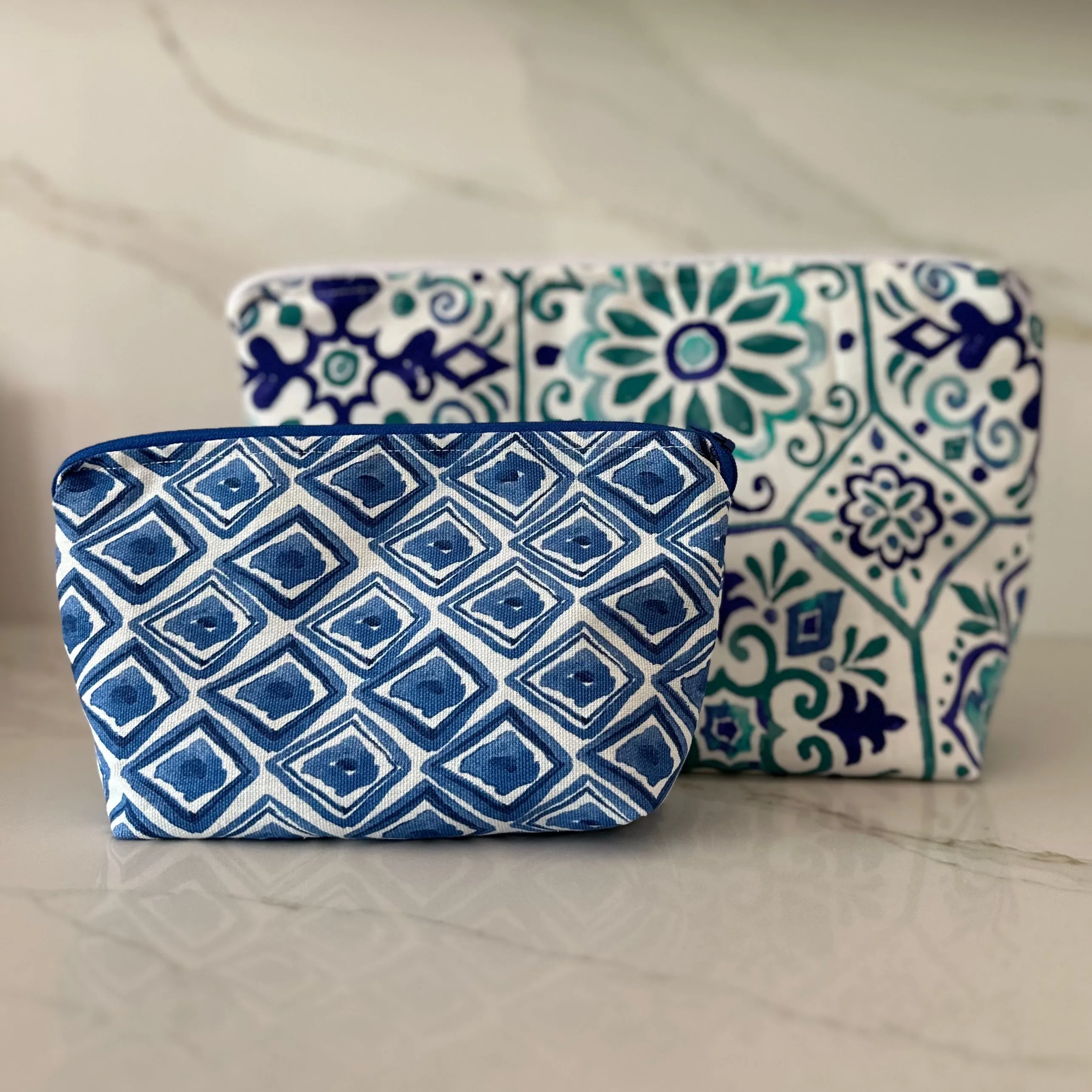 Blue Mediterranean Tile Large Zipper Bag