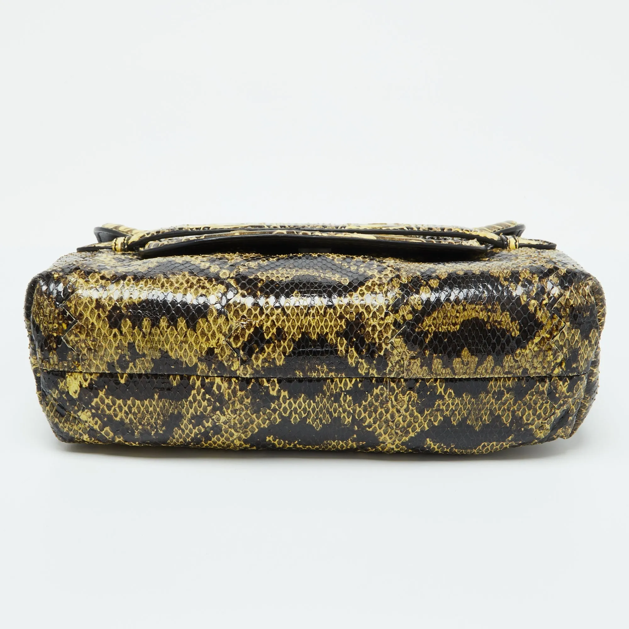 Bottega Veneta Yellow/brown Intrecciato Karung And Watersnake Detail Flap Shoulder Bag