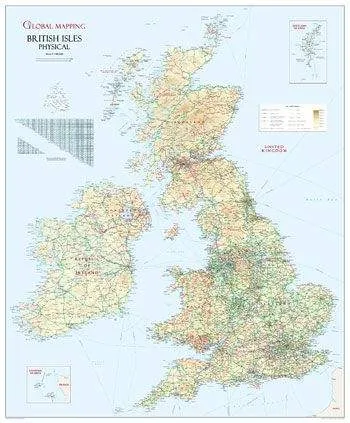British Isles Physical Large Wall Map by Global Mapping (2016)
