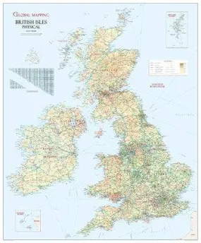 British Isles Physical Large Wall Map by Global Mapping (2016)