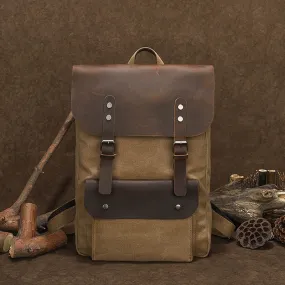 Canvas And Leather Backpack Vintage Waxed Canvas Travel Backpack Waterproof Flap Cover Canvas Laptop Backpack Camera Backpack