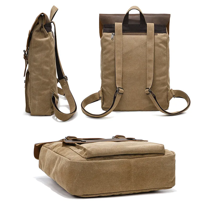 Canvas And Leather Backpack Vintage Waxed Canvas Travel Backpack Waterproof Flap Cover Canvas Laptop Backpack Camera Backpack