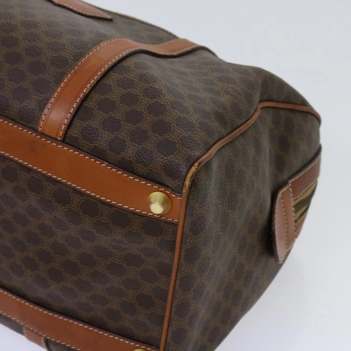 CELINE Macadam Canvas Boston Bag PVC Brown Auth yk11406