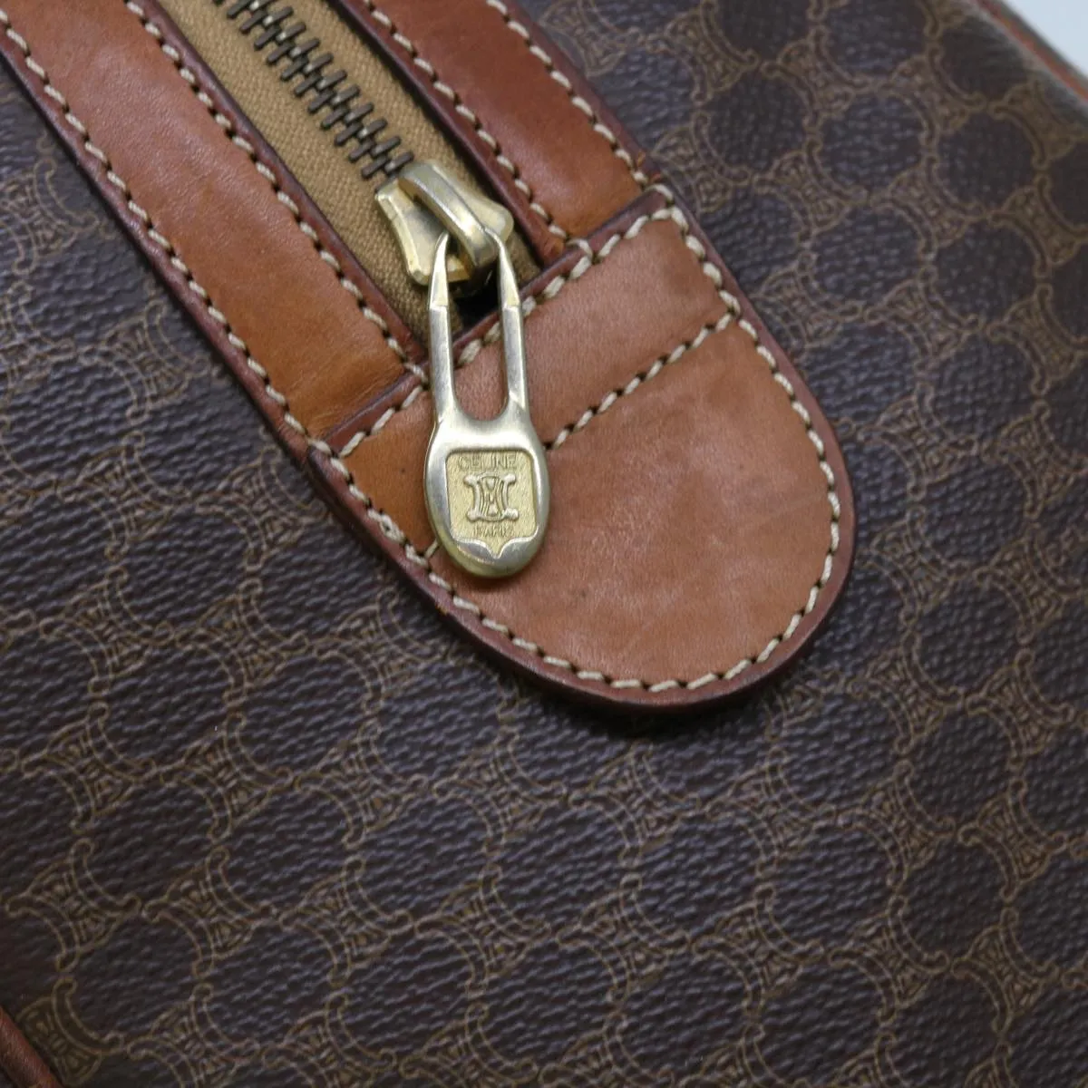 CELINE Macadam Canvas Boston Bag PVC Brown Auth yk11406