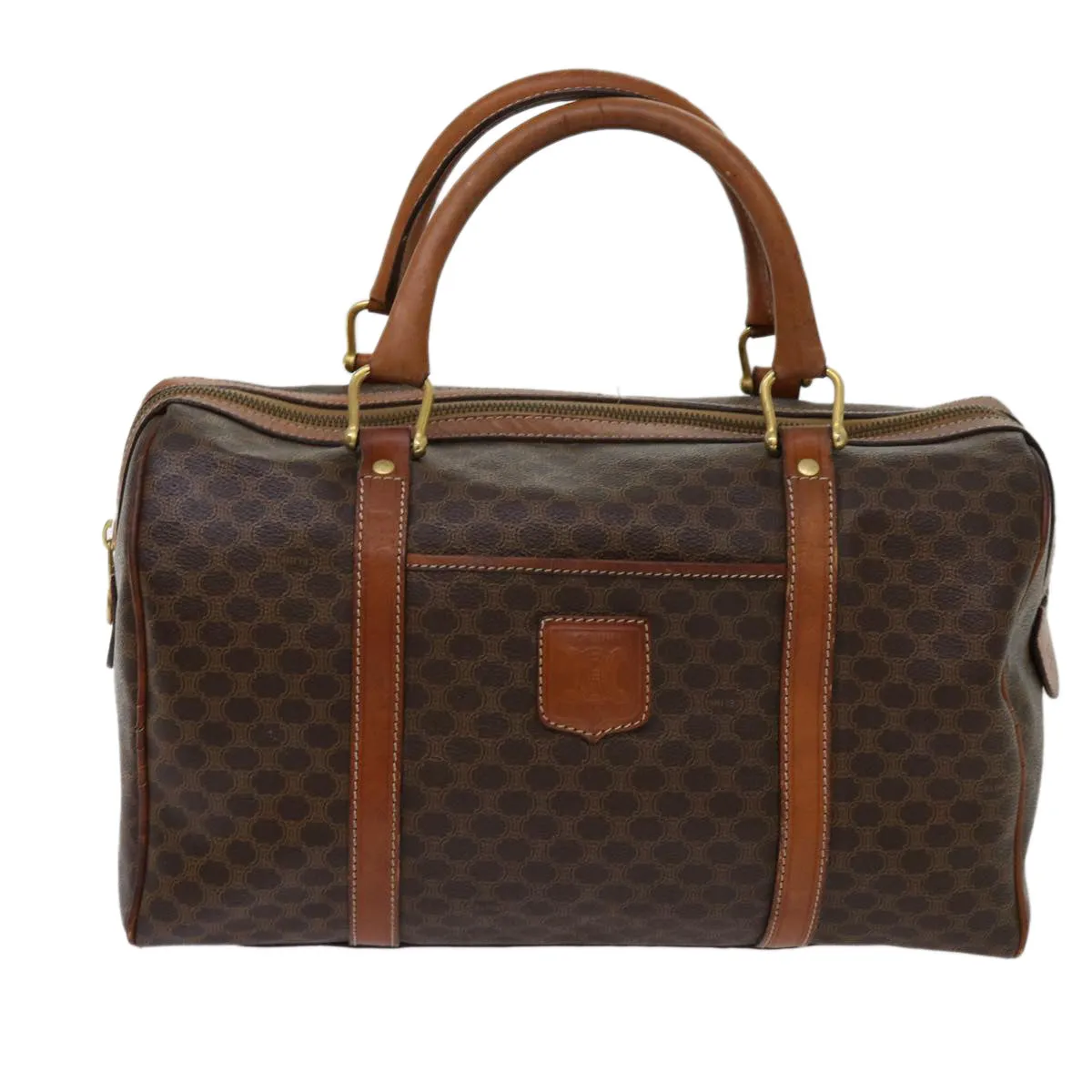 CELINE Macadam Canvas Boston Bag PVC Brown Auth yk11406