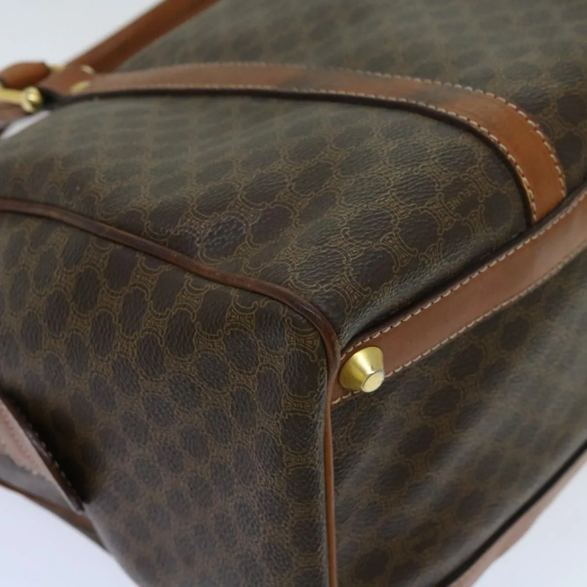 CELINE Macadam Canvas Boston Bag PVC Brown Auth yk11406