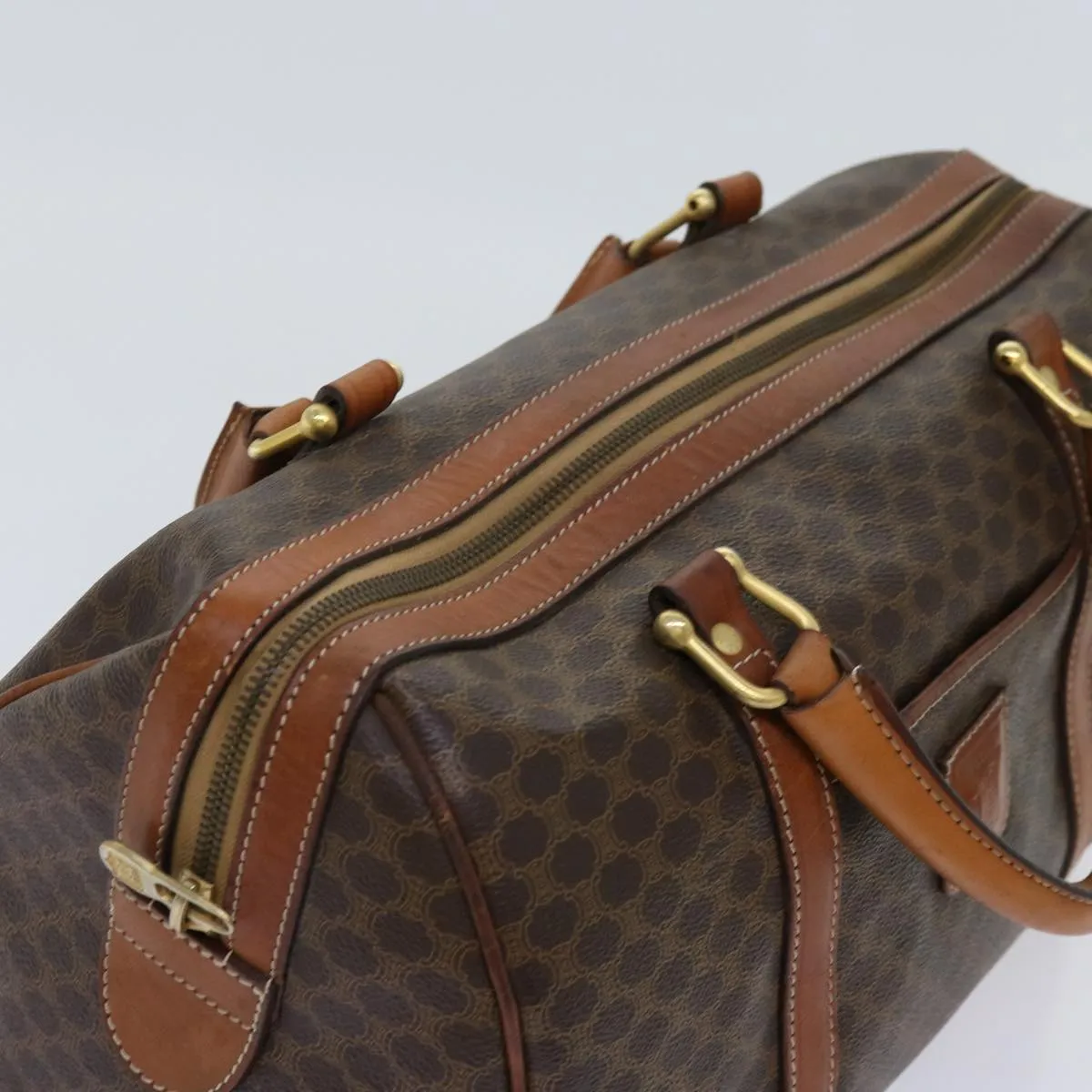 CELINE Macadam Canvas Boston Bag PVC Brown Auth yk11406