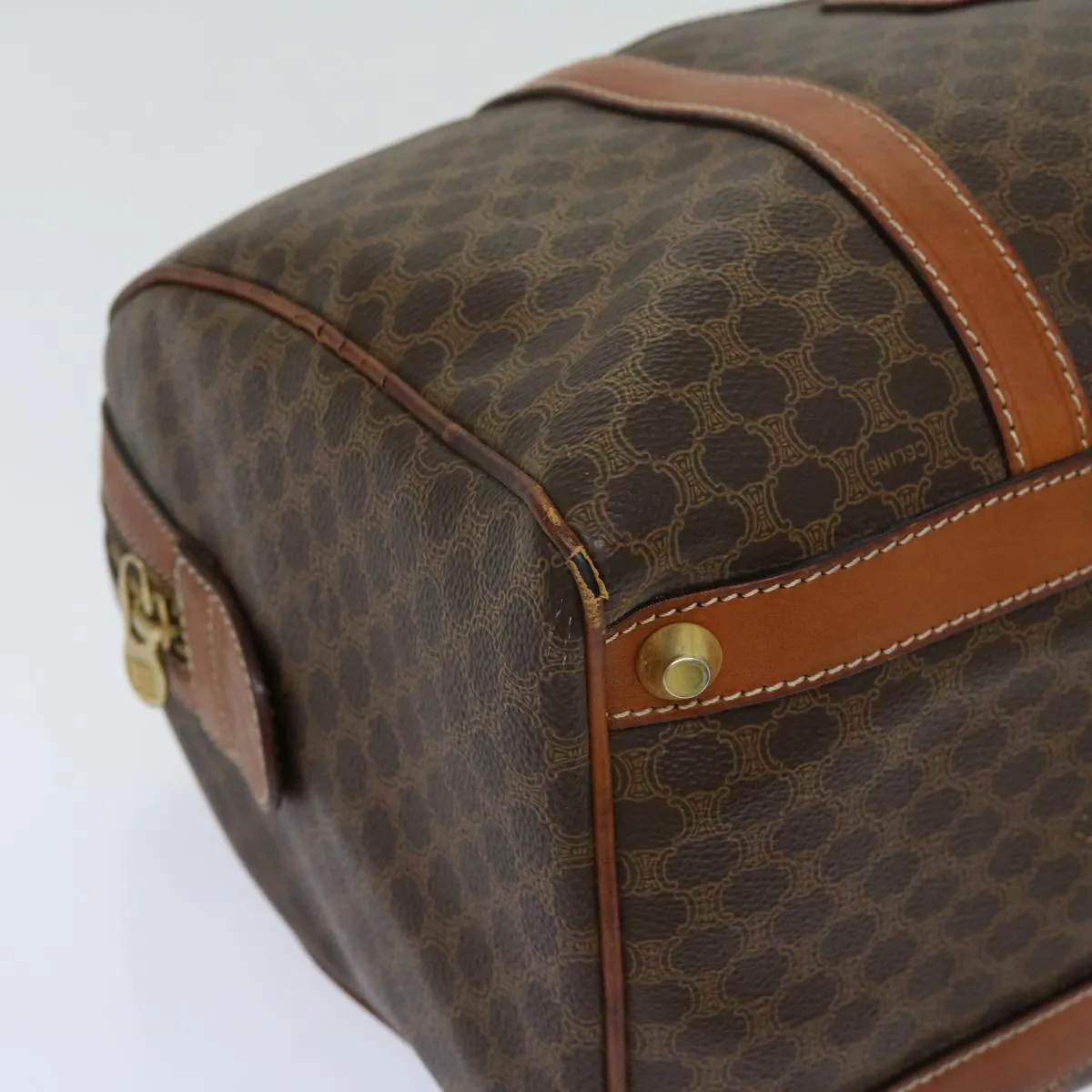 CELINE Macadam Canvas Boston Bag PVC Brown Auth yk11406