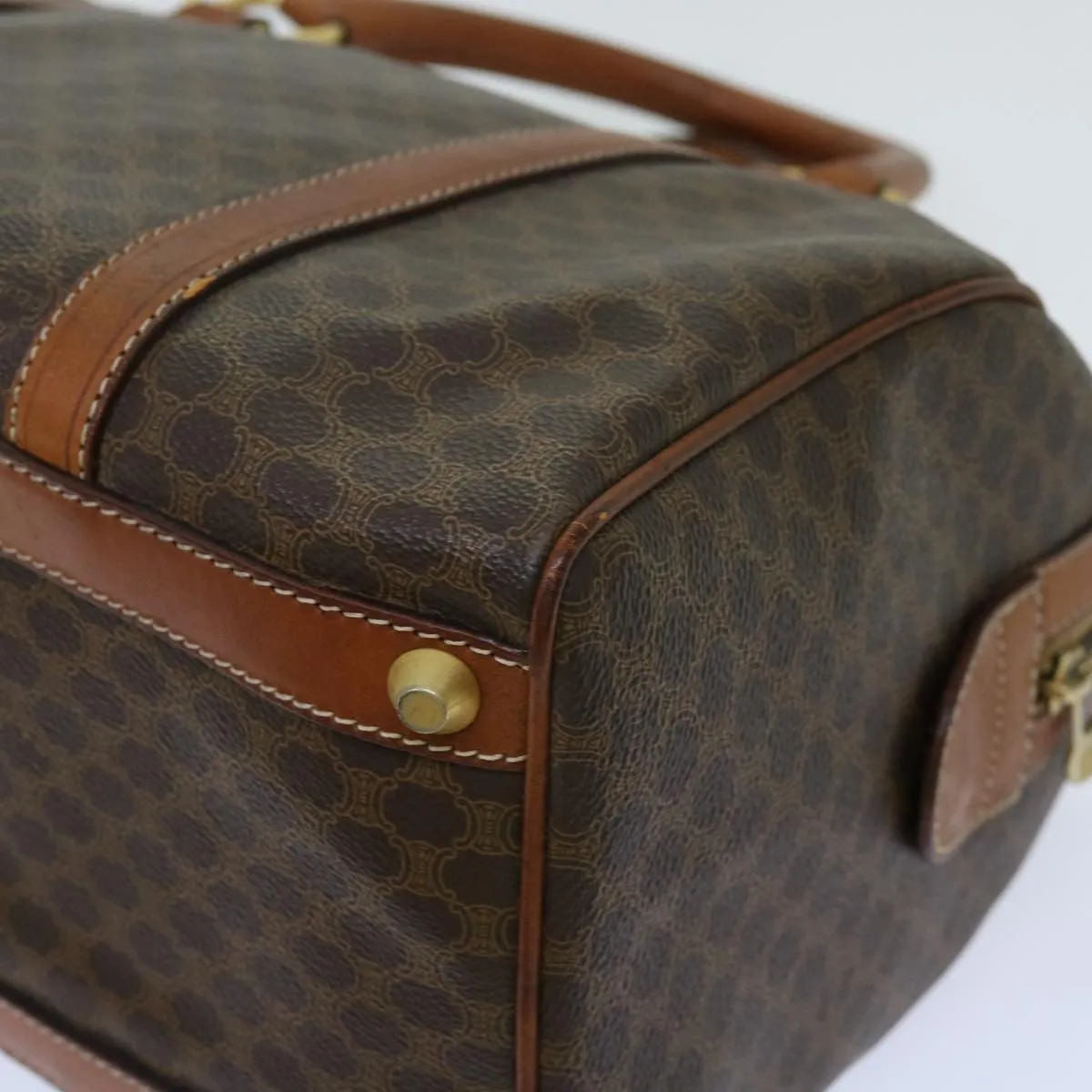 CELINE Macadam Canvas Boston Bag PVC Brown Auth yk11406