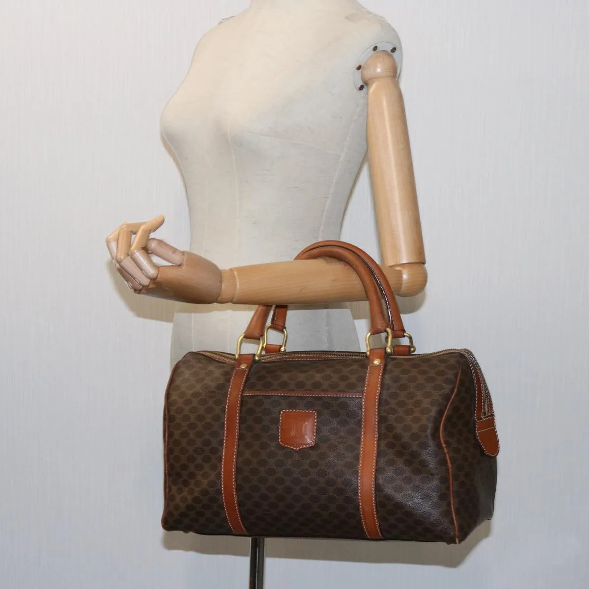 CELINE Macadam Canvas Boston Bag PVC Brown Auth yk11406