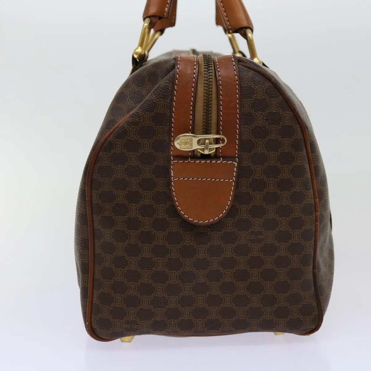 CELINE Macadam Canvas Boston Bag PVC Brown Auth yk11406