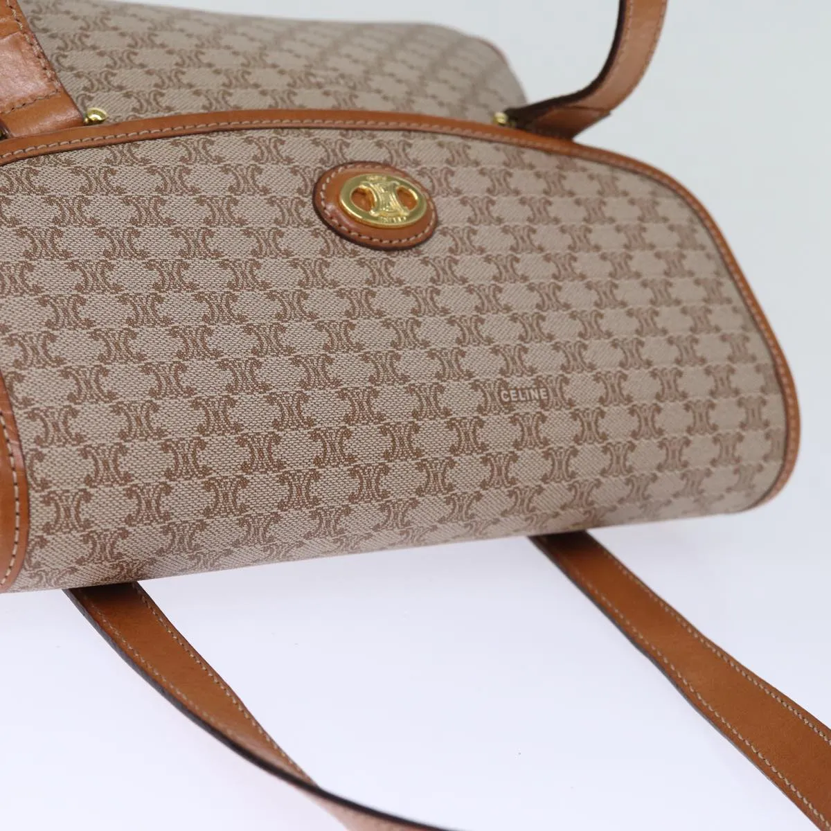 CELINE Macadam Canvas Hand Bag Coated Canvas Beige Auth bs13993