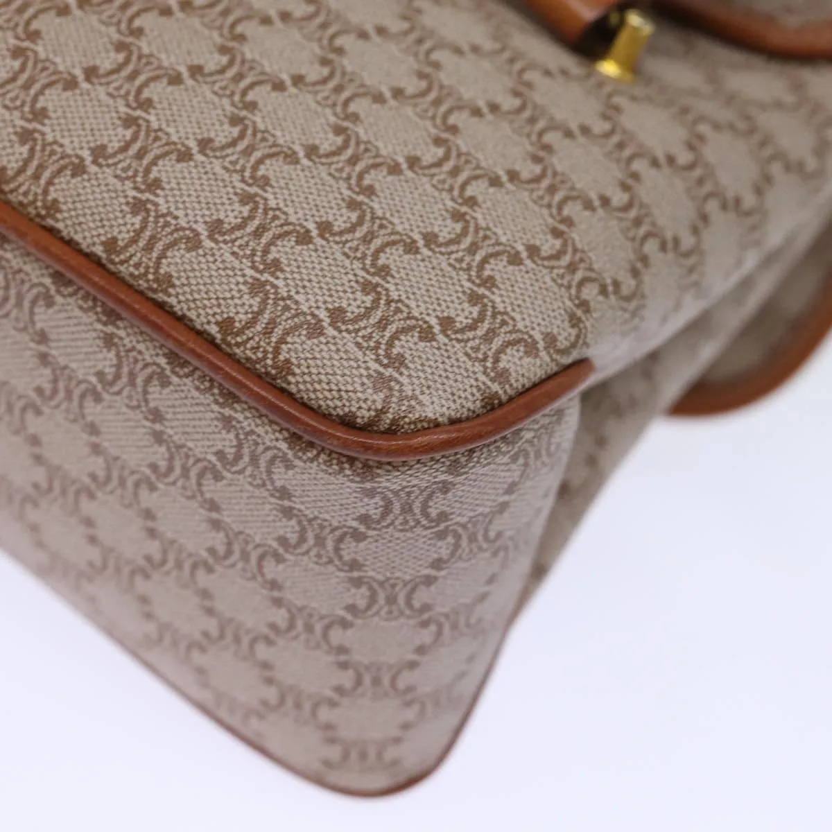 CELINE Macadam Canvas Hand Bag Coated Canvas Beige Auth bs13993