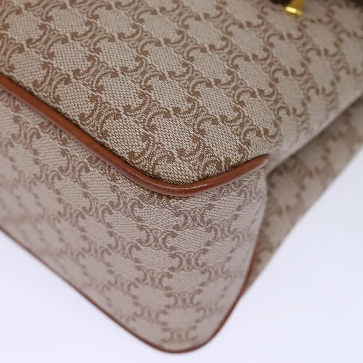 CELINE Macadam Canvas Hand Bag Coated Canvas Beige Auth bs13993