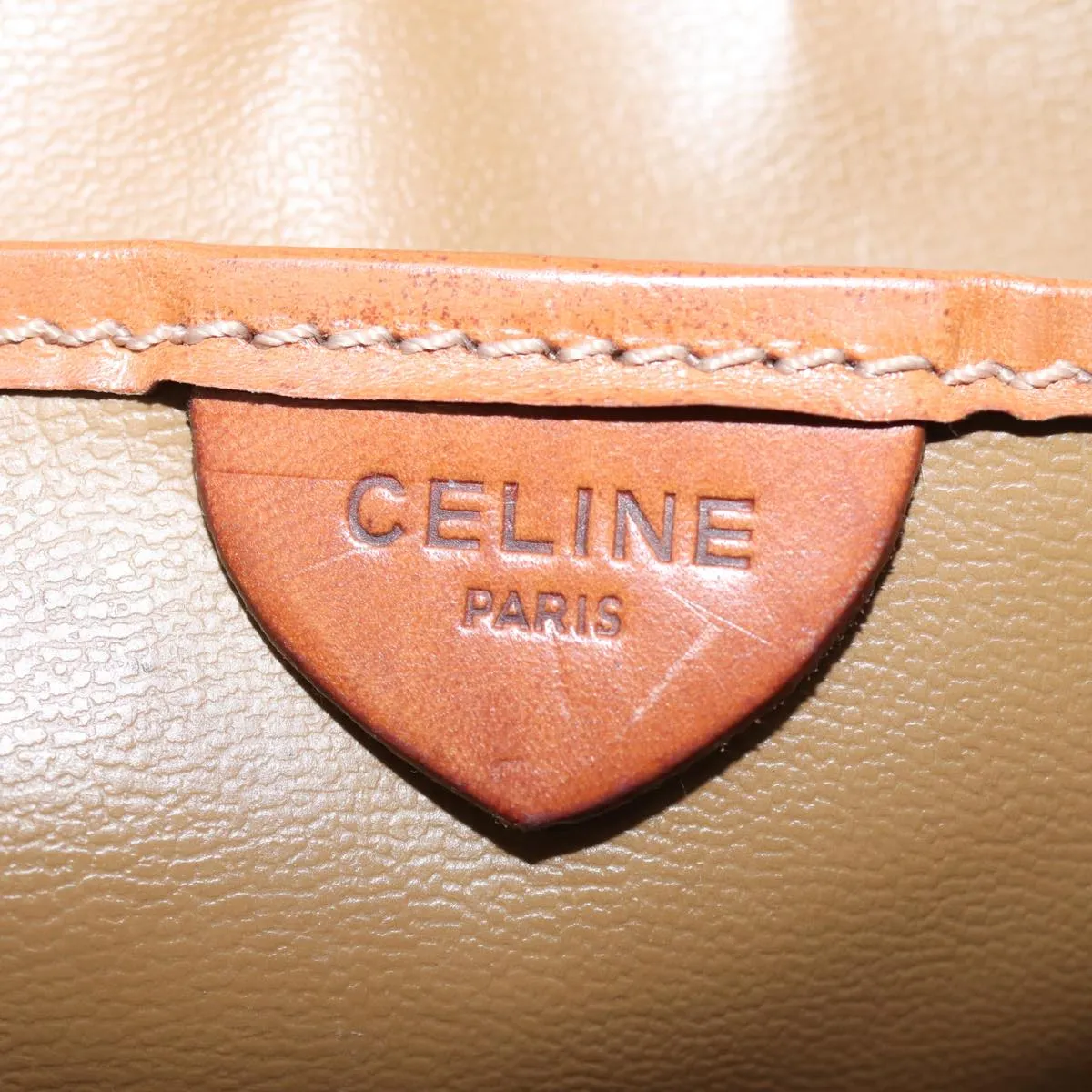 CELINE Macadam Canvas Hand Bag Coated Canvas Beige Auth bs13993