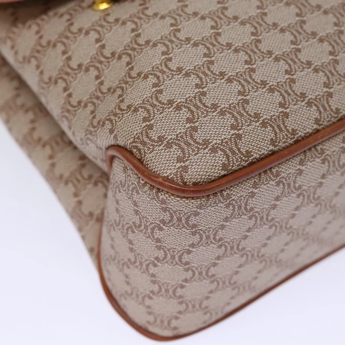 CELINE Macadam Canvas Hand Bag Coated Canvas Beige Auth bs13993
