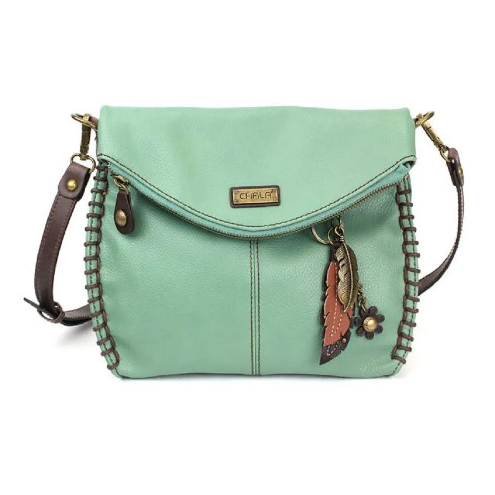 Chala Charming Teal Crossbody Bag With Flap Top and Zipper or Shoulder Handbag