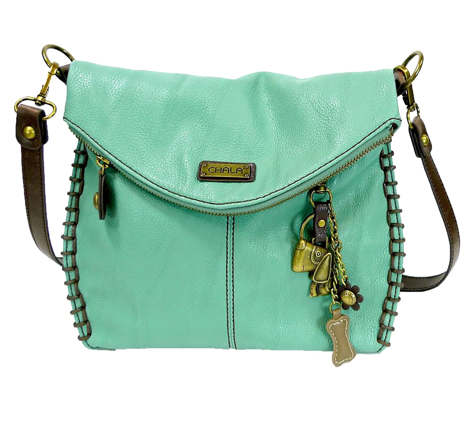 Chala Charming Teal Crossbody Bag With Flap Top and Zipper or Shoulder Handbag