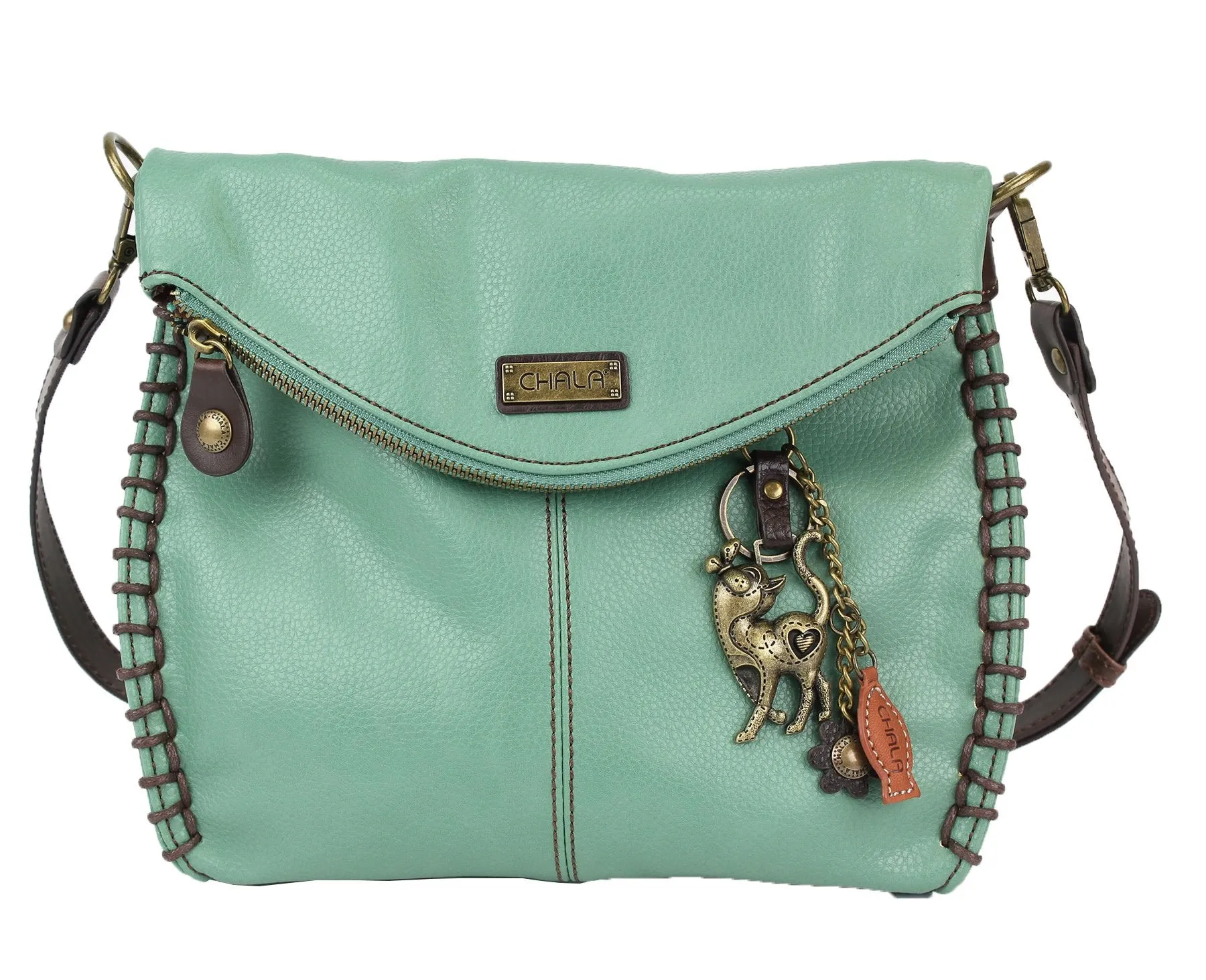 Chala Charming Teal Crossbody Bag With Flap Top and Zipper or Shoulder Handbag