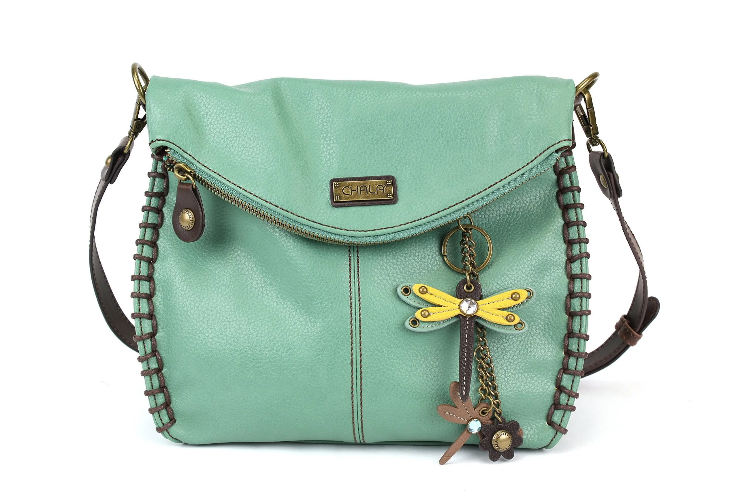 Chala Charming Teal Crossbody Bag With Flap Top and Zipper or Shoulder Handbag