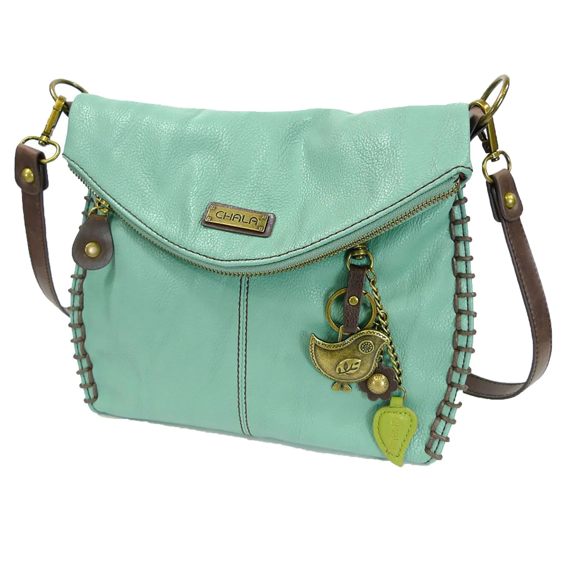 Chala Charming Teal Crossbody Bag With Flap Top and Zipper or Shoulder Handbag