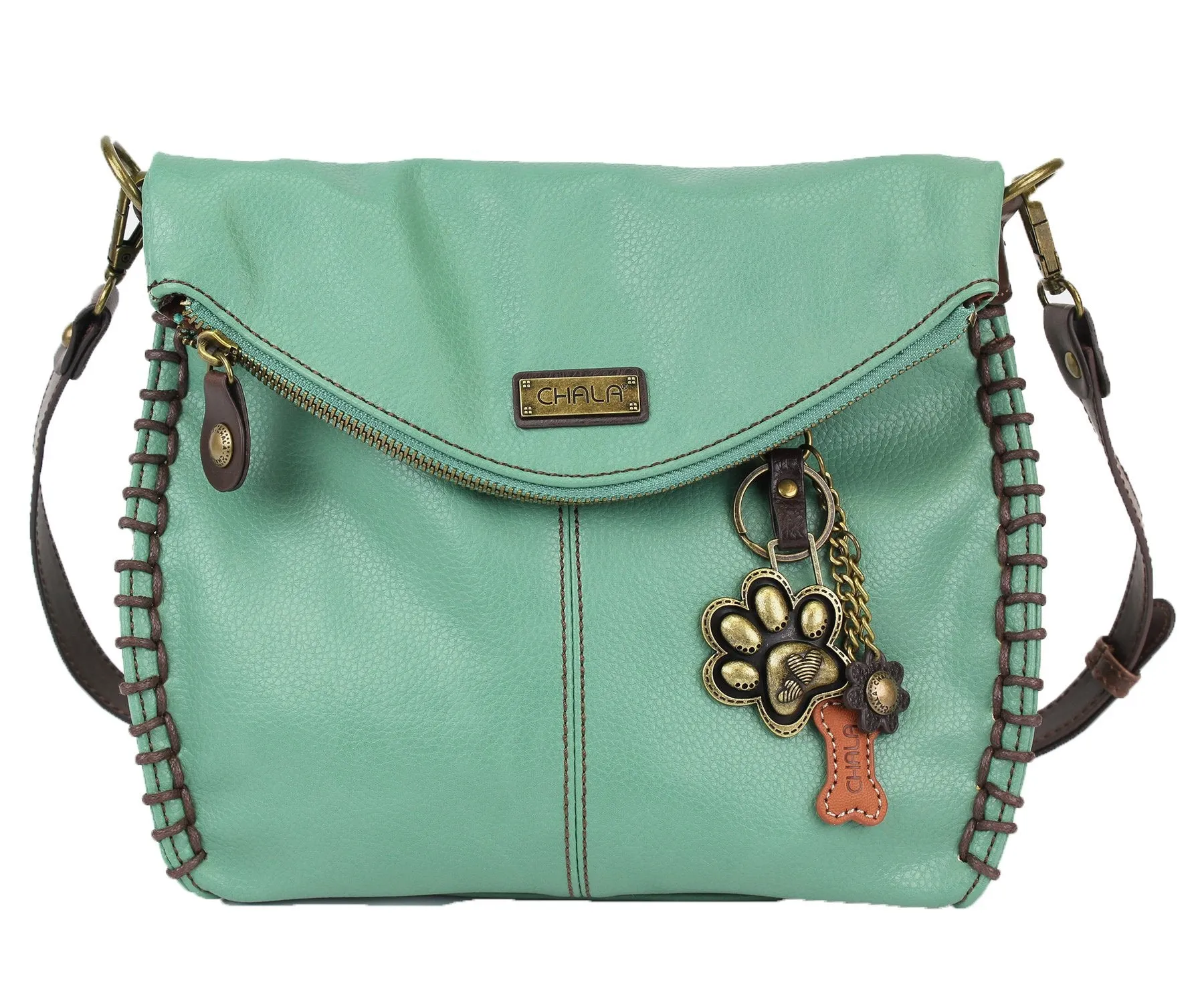 Chala Charming Teal Crossbody Bag With Flap Top and Zipper or Shoulder Handbag