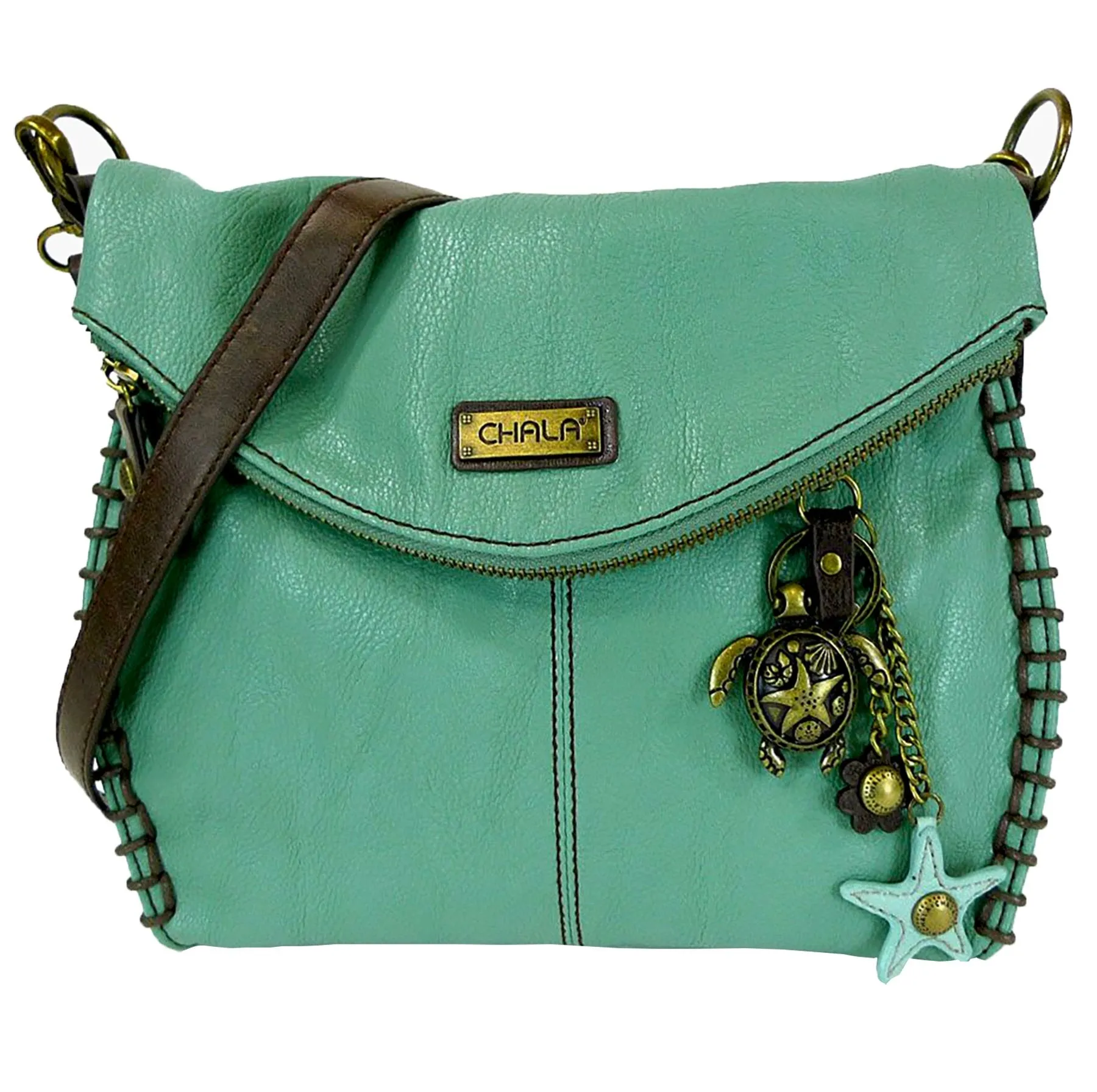 Chala Charming Teal Crossbody Bag With Flap Top and Zipper or Shoulder Handbag