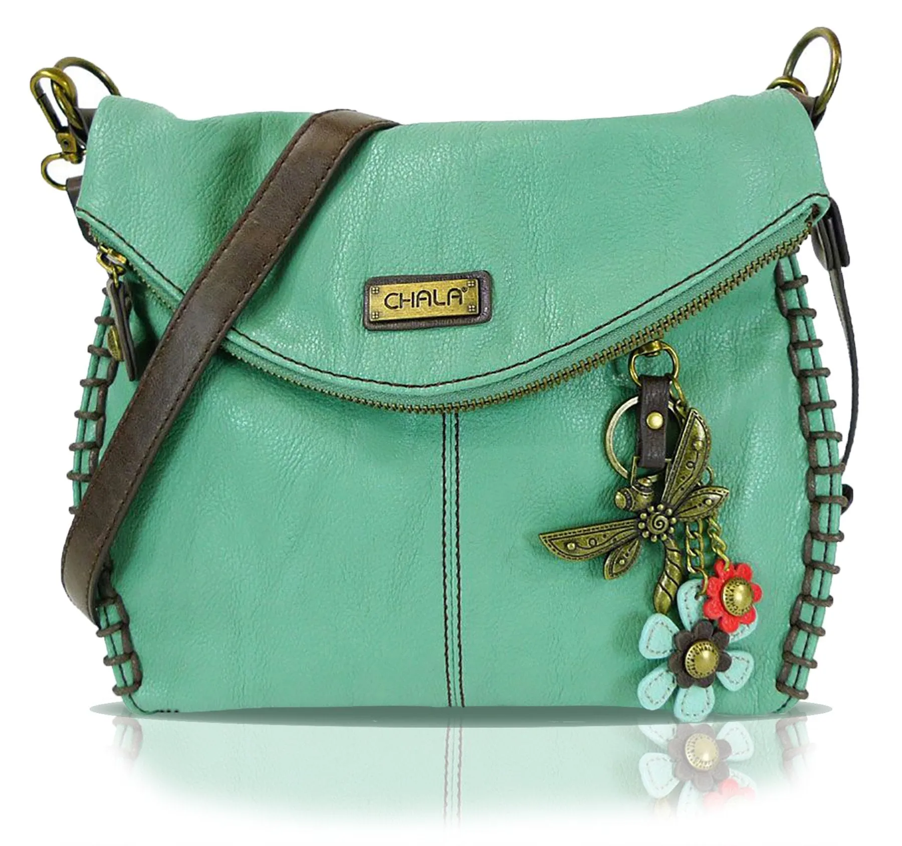 Chala Charming Teal Crossbody Bag With Flap Top and Zipper or Shoulder Handbag