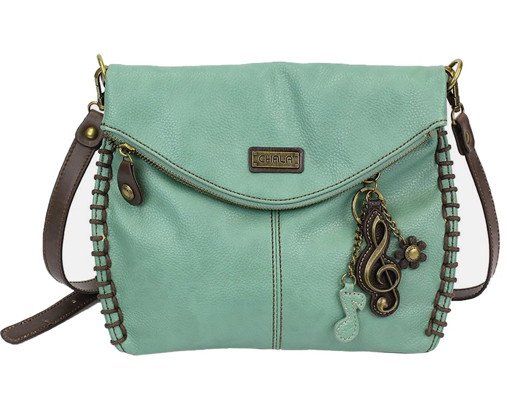 Chala Charming Teal Crossbody Bag With Flap Top and Zipper or Shoulder Handbag