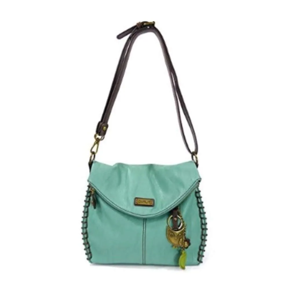 Chala Charming Teal Crossbody Bag With Flap Top and Zipper or Shoulder Handbag