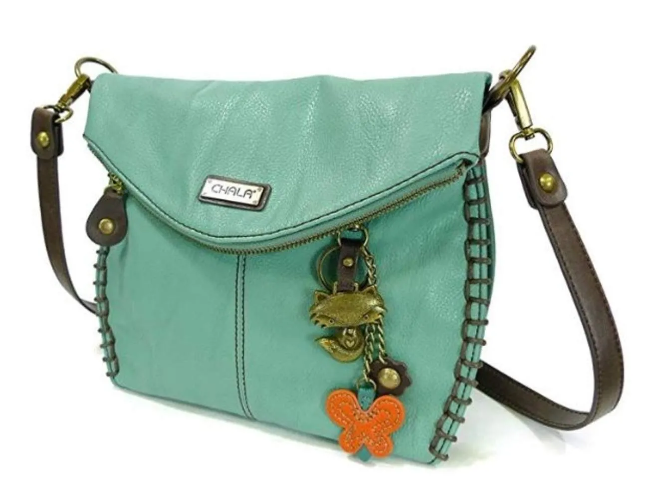 Chala Charming Teal Crossbody Bag With Flap Top and Zipper or Shoulder Handbag