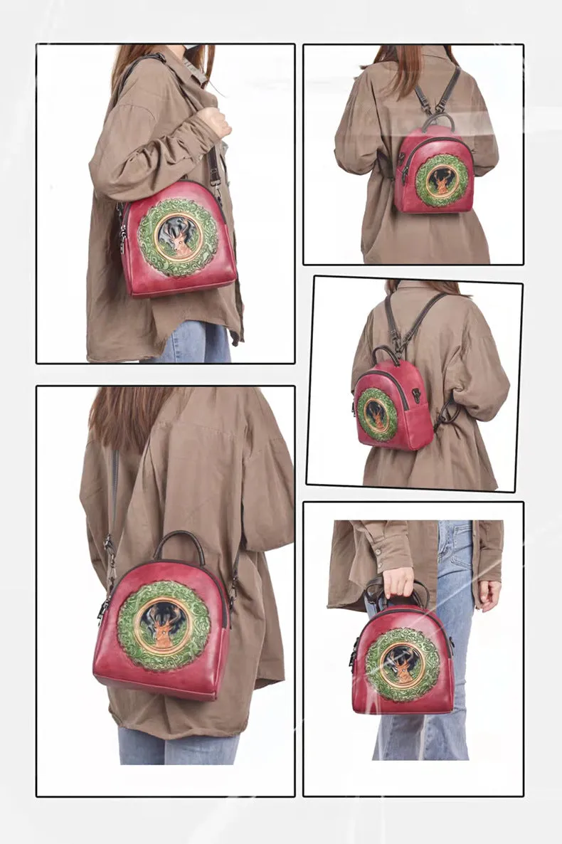 Cute Womens Brown Leather Mini Backpack Purses Shoulder Purse