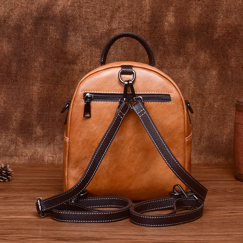 Cute Womens Brown Leather Mini Backpack Purses Shoulder Purse