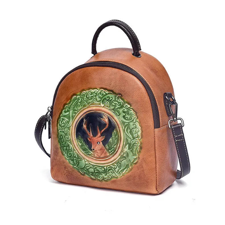 Cute Womens Brown Leather Mini Backpack Purses Shoulder Purse