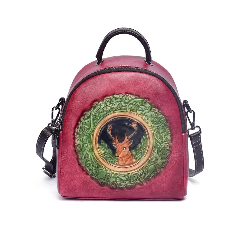 Cute Womens Brown Leather Mini Backpack Purses Shoulder Purse