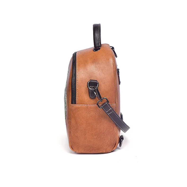 Cute Womens Brown Leather Mini Backpack Purses Shoulder Purse