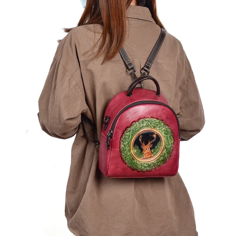 Cute Womens Brown Leather Mini Backpack Purses Shoulder Purse