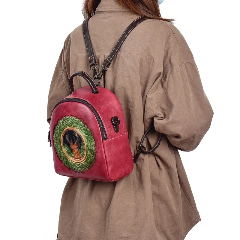Cute Womens Brown Leather Mini Backpack Purses Shoulder Purse